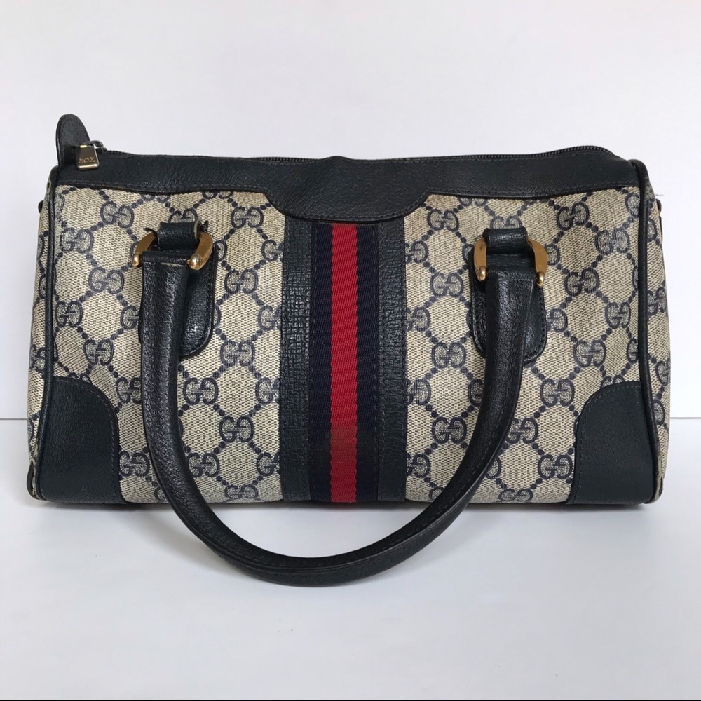 GUCCI • vintage navy monogram boston bag